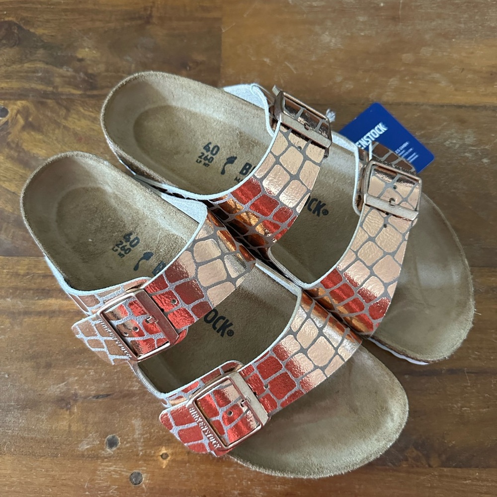Birkenstock Arizona Gator‎ Gleam Copper 40 Regular NWOB